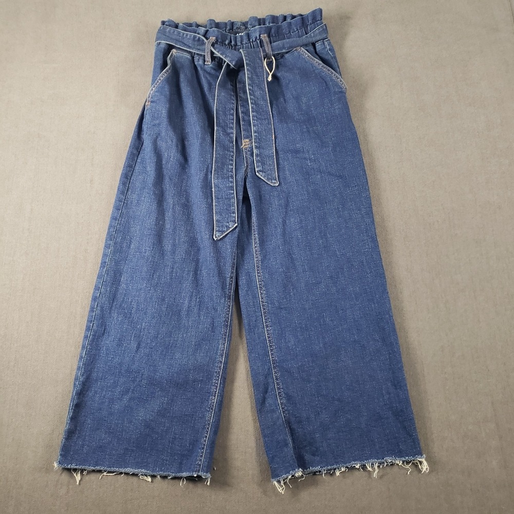 AERO Jeans Womens Size Large Paper‎ Bag High Waist Cropped Wide Leg Raw Edge